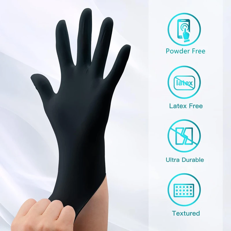 Black Nitrile Disposable Gloves - Latex-Free, Textured, Multi-Purpose Gloves for Home, Cooking, and Auto Use