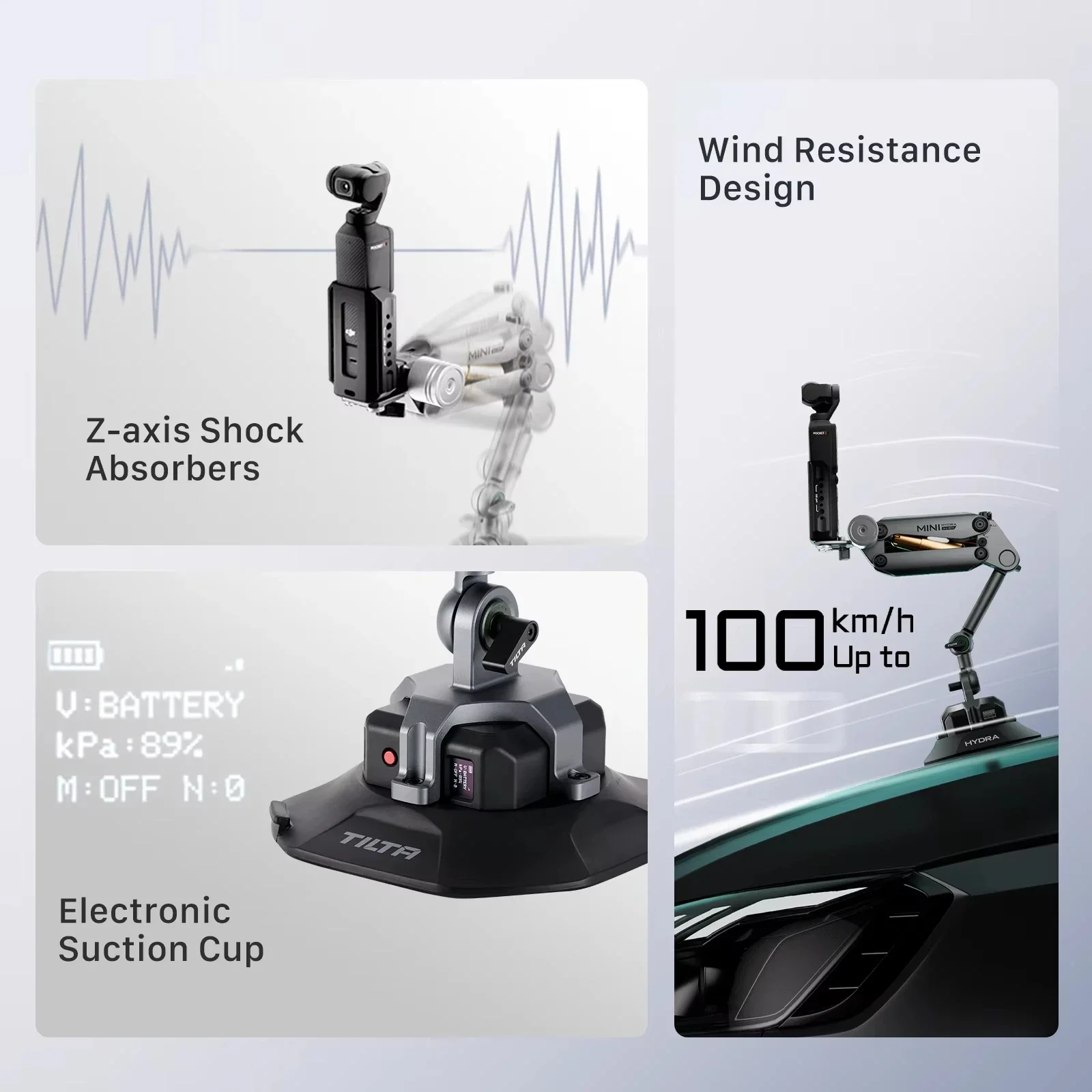 TILTA HDA-T15 Hydra Alien Mini Car Shock Absorbing Arm Car Shooting Electric Suction Cup For DJI Pocket 3 insta360 X3 X4 2