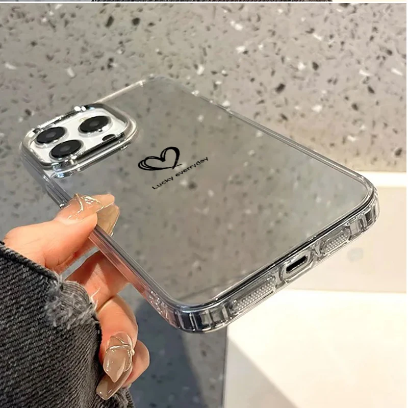 Kawaii Heart Print Mirror Phone Case - Clear Soft Shockproof Protective Cover