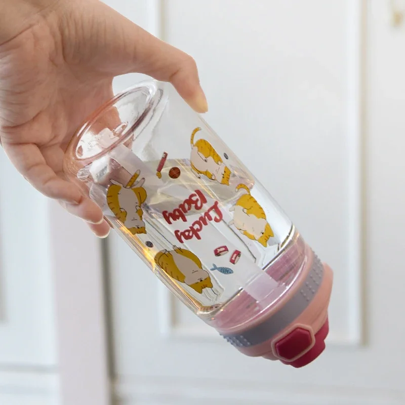 480ml Lucky Cat Water Bottle with Straw Japanese Cute Kawaii Cup for Kids Girls Double Wall Drinking Cup for Gifts