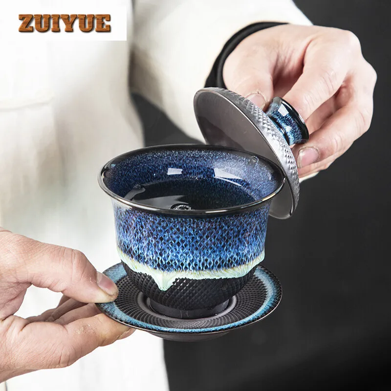 180ML Dehua Kiln Change Ceramic Gaiwan Tea Cup Handmade Tea Tureen Mugs Chinese Retro Set Accessories Master Cup Drinkware