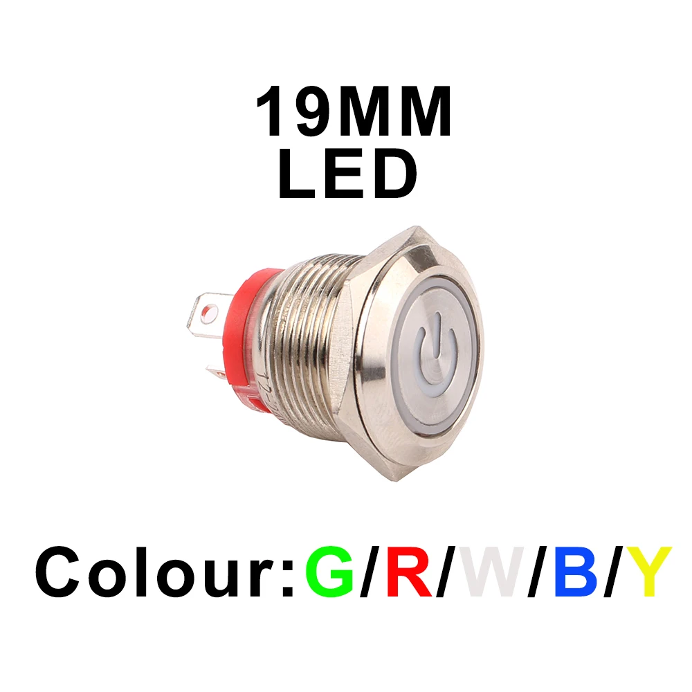 19mm Anti-vandalismus Metall Druckschalter Ringförmige Power Mark Mit LED 1NO Rot Grün 12-24V 220V Rast Pin Terminal Für Auto – Detail 1