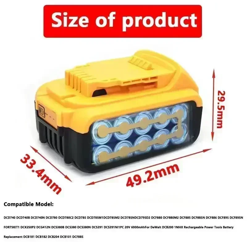 power tool battery 12000mAh 20V for Dewalt DCB206 20V 12.0Ah DCB206 DCB205 DCB204-2 DCB200