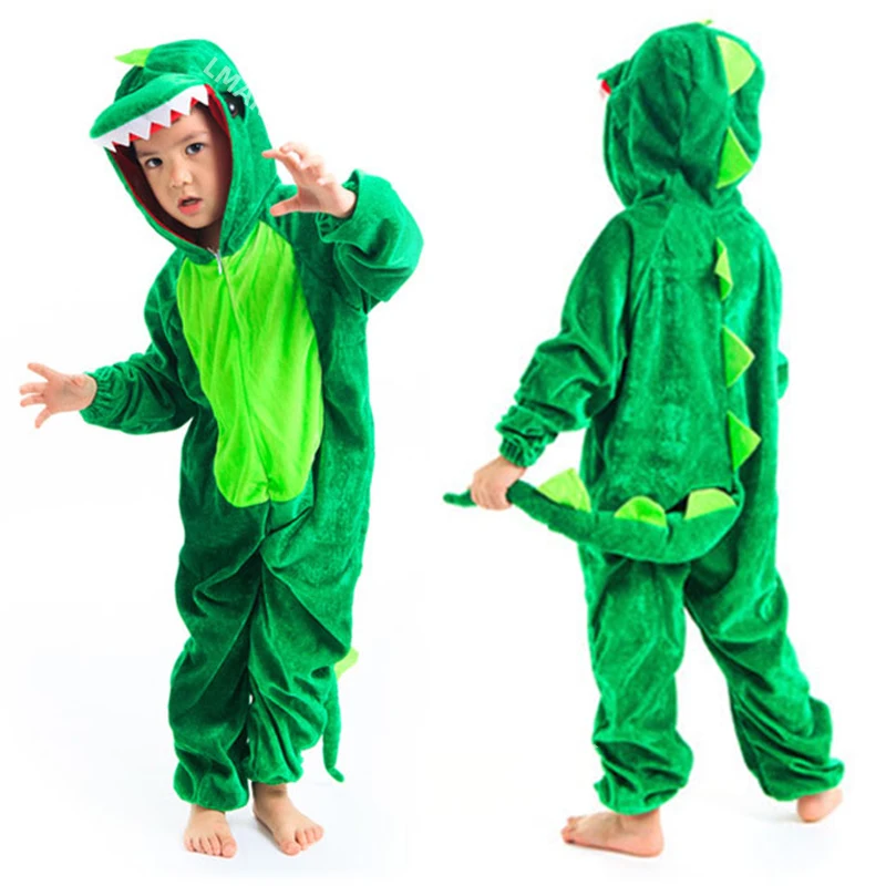 Cosplay Jumpsuit Kids Cosplay Costume Cute Kids Animal Dinosaur Kugurumi Costume Cosplay Boys Child Green Black Kindergarten School Party Student Game Role Play Suit