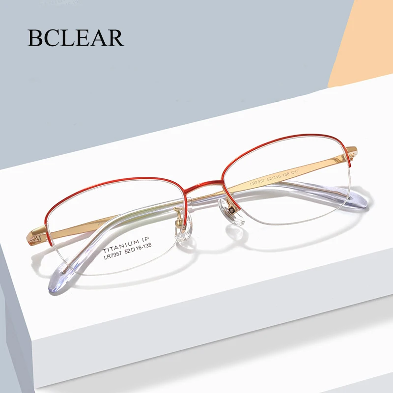 

BCLEAR Pure Titanium Ultra-light Vintage Women Eyeglasses Retro Luxury Eyewear Optical Frame Fashion Spectacle Frames Half Rim