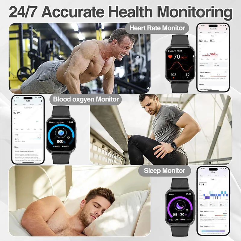 2026 New sports smartwatch 700mAh battery fitness tracker IP68 waterproof heart rate Bluetooth call smartwatch Men's and Women's 3