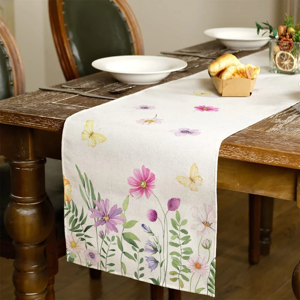 

Spring Flower Butterfly Table Runner Kitchen Dinner Table Cover Wedd Party Decor Spring Farmhouse Dining Table Runners Wedding