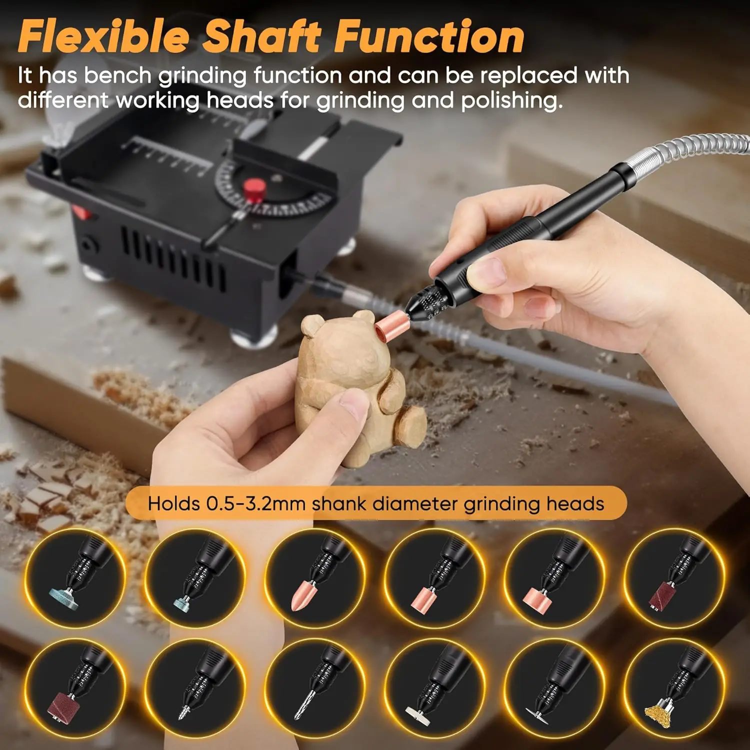 Mini Table Saw, Mini Multi-Functional Table Saw for Crafts, Speed & Angle Adjustable, Cutting | Sanding | Engraving