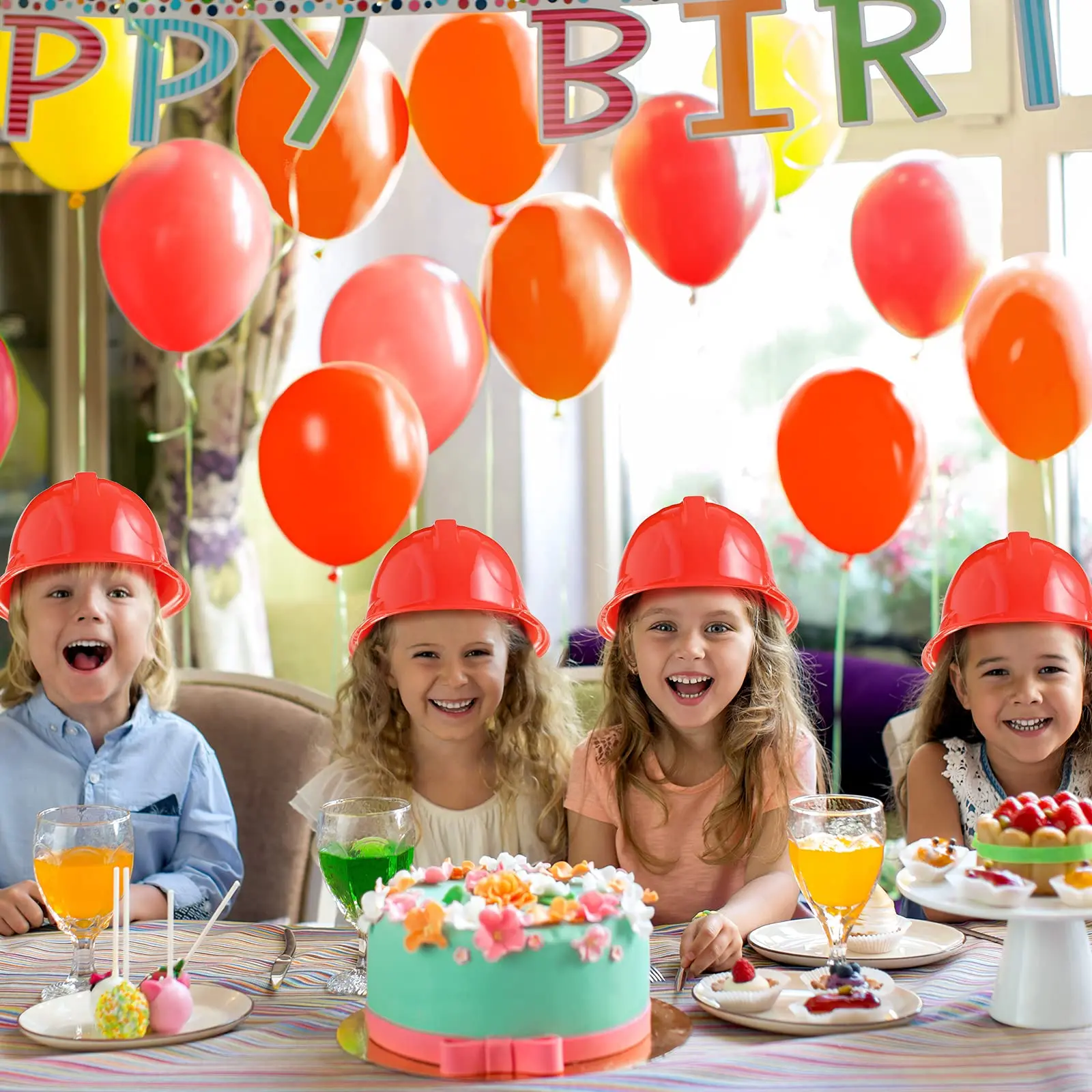 Construction Hats Kids Firefighter Hat Soft Plastic Safety Helmet Fireman Birthday Party Hats Boys Worker Role Play 12-100PC for Construction Hat