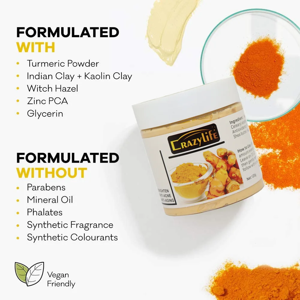 Description Picture 6 of item120gTurmeric Clay Mask Facial Cleaning Pores Dirt Acne Blackhead Anti-Acne Remove Deep Cleansing Oil control Whitening Skin Care