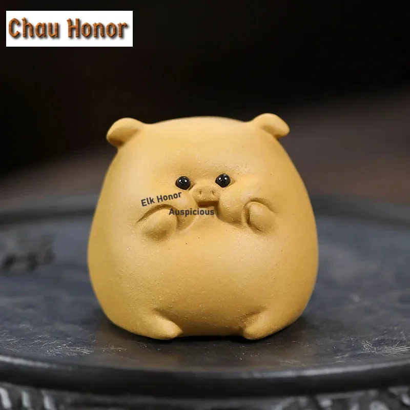 Yixing Boutique Purple Clay Figure Statue Decoration Lovely Pig Tea Pet Ornament Study Desktop Decor Crafts Tea Set Accessories