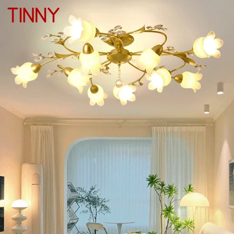 

TINNY American Pastoral Ceiling Light French Golden Creativity Flower Living Room Dining Room, Bedroom Home Decoration Lights
