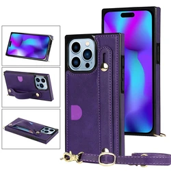 Elegant Crossbody Leather Phone Case with Kickstand and Card Slot Featuring a Wristband Design - iPhone 12 Mini (PURPLE)