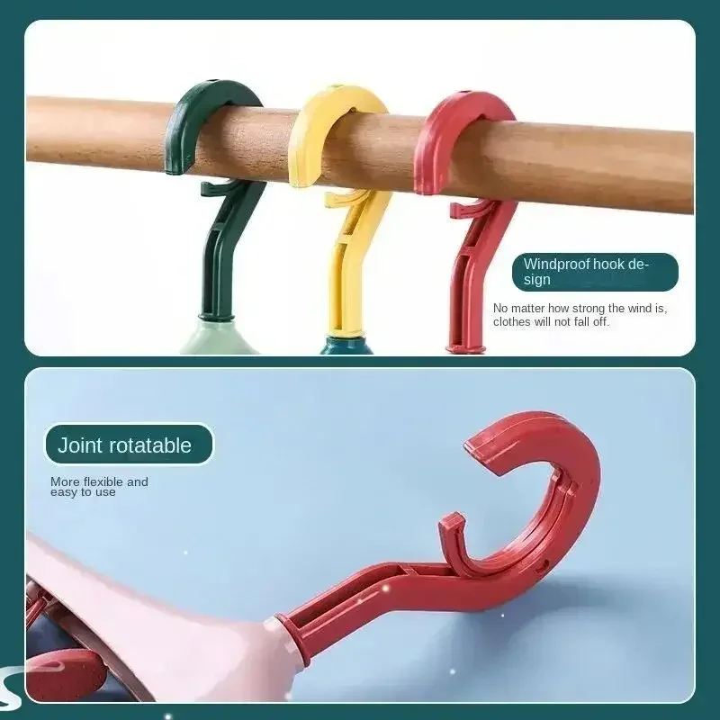 1PC Multifunctional Windproof Drying Rack with 8 Clips for Clothes Underwear Socks Candy-Colored Plastic Clothes Hanger