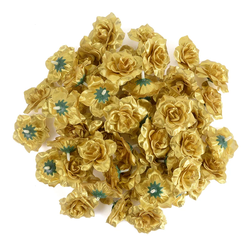 

10/20/30Pcs Gold Artificial Flower Head Mini Cloth Fake Flower For Home Decoration Wedding DIY Handmade Garland Accessories