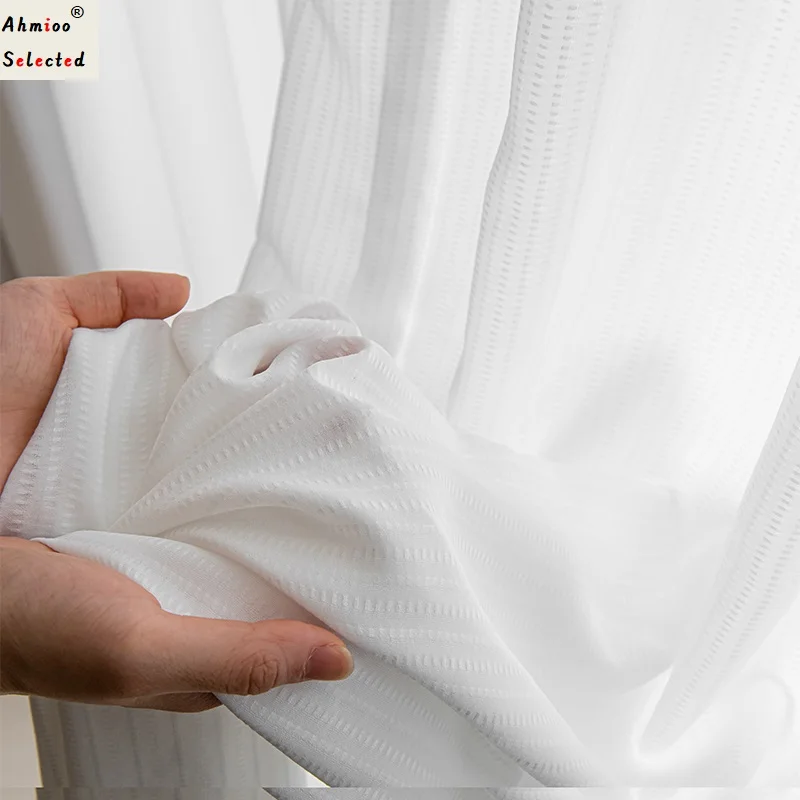 

Modern Simple White Curtains for Living Room Bedroom Princess Light Flittering Window Screen Solid Color Opaque Curtain Gauze