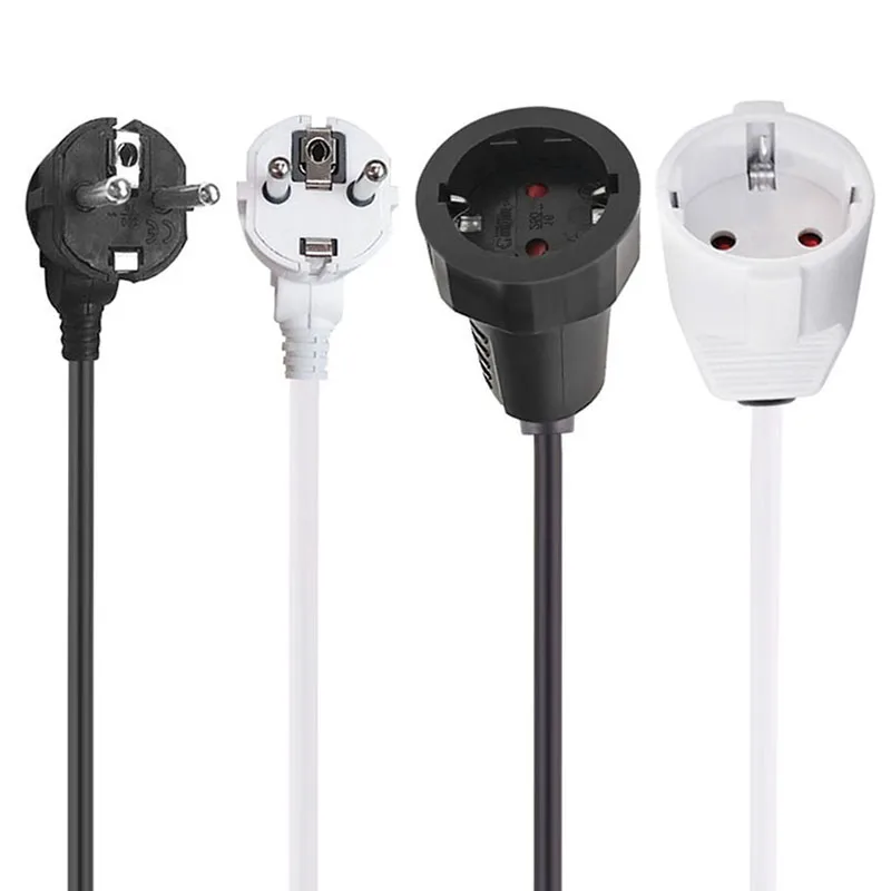 16A Power Extension Cable EU 2Pin Male to Female Plug Socket 2500W Power Extension Conversion Cable Black White