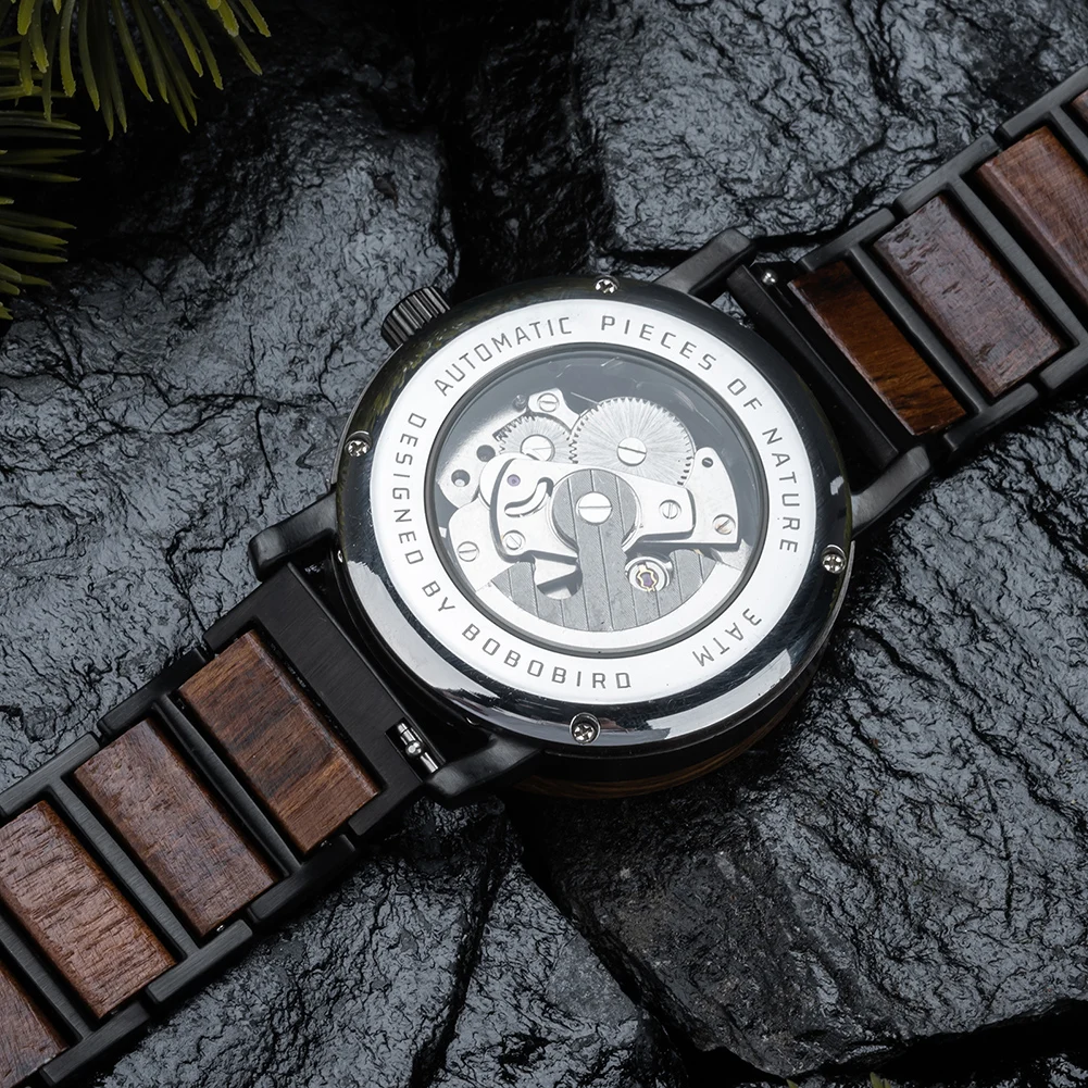 Mechanical Watch BOBO BIRD Classic Fashion Men's Automatic Wristwatch Tabby Wood Watches Gift Box reloj hombre