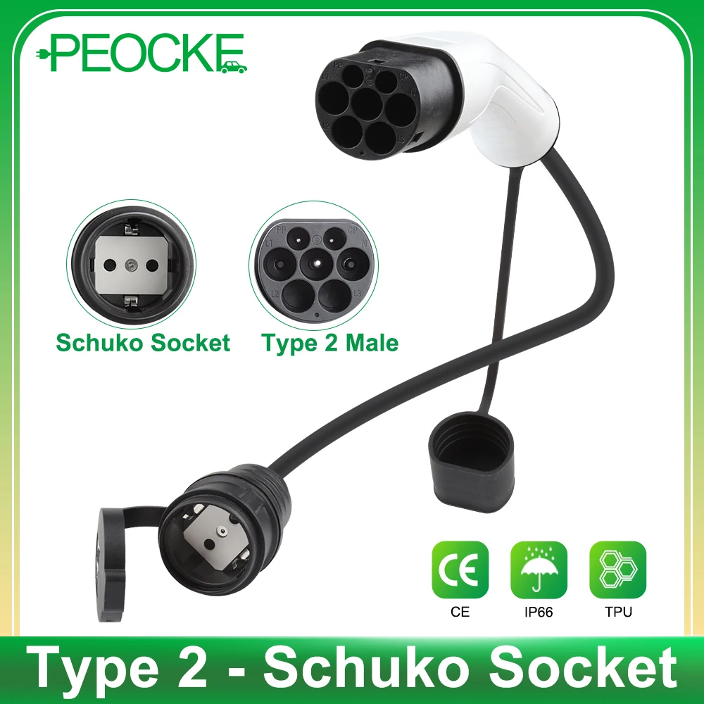 Adapter Mennekes Typ 2 Auf Schuko Peocke EVSE Type 2 to Schuko Adapter 16A Mennekes European Domestic