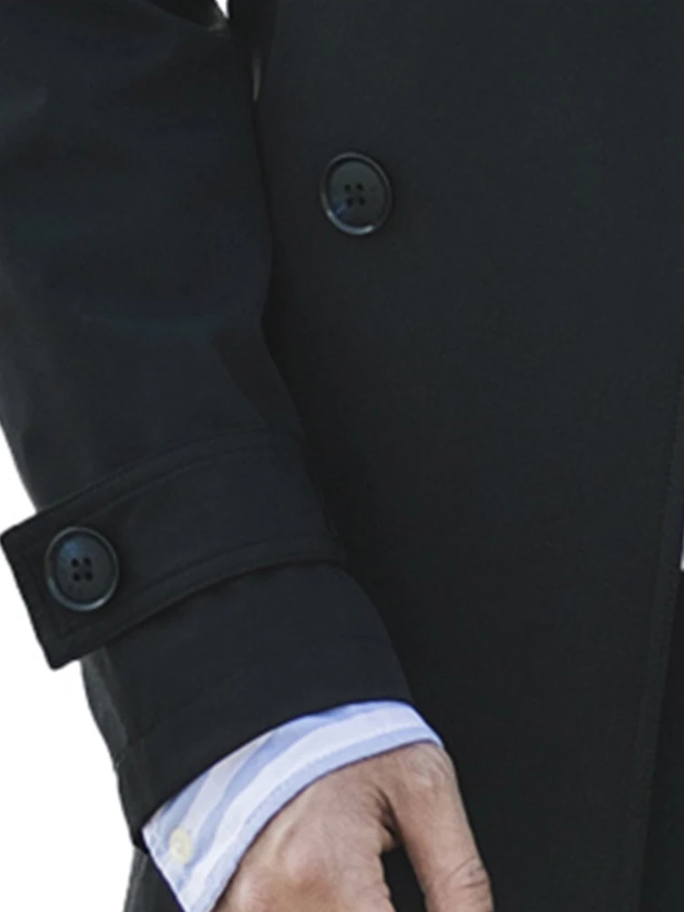 Mauroicardi Autumn Extra Long Fitted Black Trench Coats Men Double Breasted Luxury European Fashion Stylish Overcoat Men