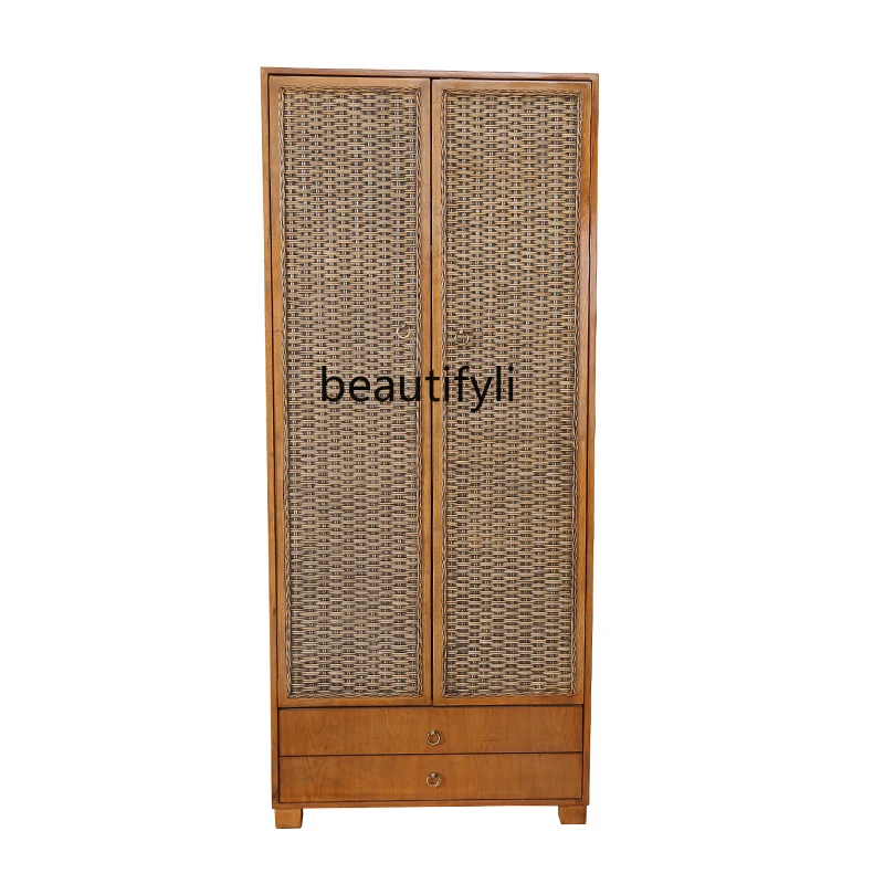 

Wooden Ball Furniture Bedroom Double Door Rattan Wardrobe Rattan Wardrobe