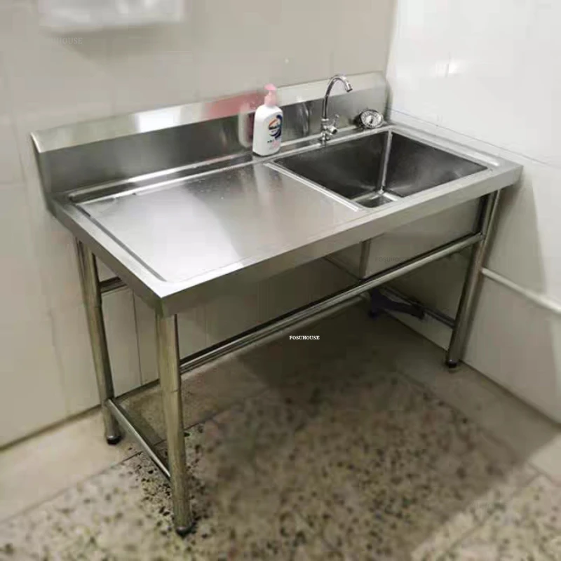 Outdoor Kitchen Sinks Commercial Stainless Steel Dishwashing Sink Hotel Canteen Floor-standing Vegetable Washbasin Washing Sinks