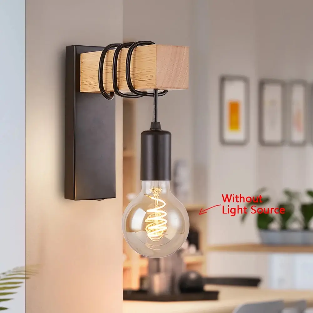 Retro Wood LED Wall Lamp E27 220V 110V Industrial Night Loft Light Fixtures Live Room Bedside Lamp Decor Bathroom Restaurant