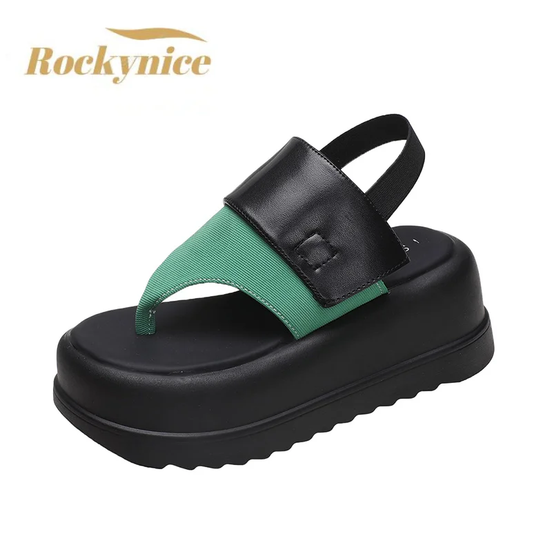 

2022 Summer Women Flip Flops Beach Shoes Thick Sole Wedges Platform Sandals Girls Slippers Outside Female Slides 7CM High Heels