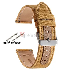 Vintage Weave Leather Nylon Quick Release Watch Strap 20mm/22mm - 22mm (Yellow)