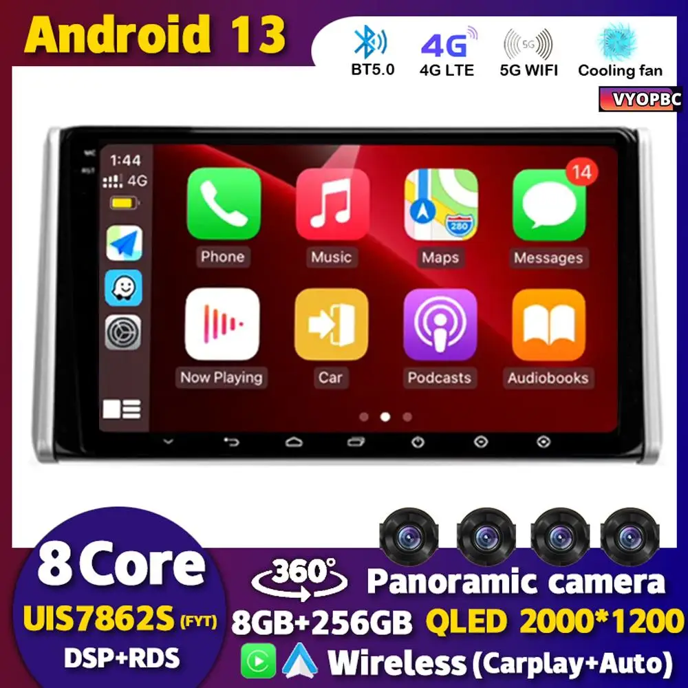 

Android 13 Carplay Auto For Toyota RAV4 XA50 2018 2019 2020 Car Radio GPS Multimedia Player Stereo 4G WIFI 360 Camera Head Unit