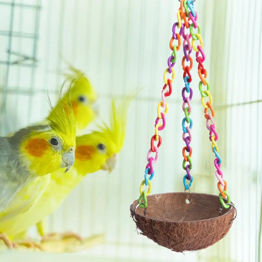 Bird House Colorful Chain Rest Play Coconut Shell Lightweight Hanging Parrot Swing Toy for Home