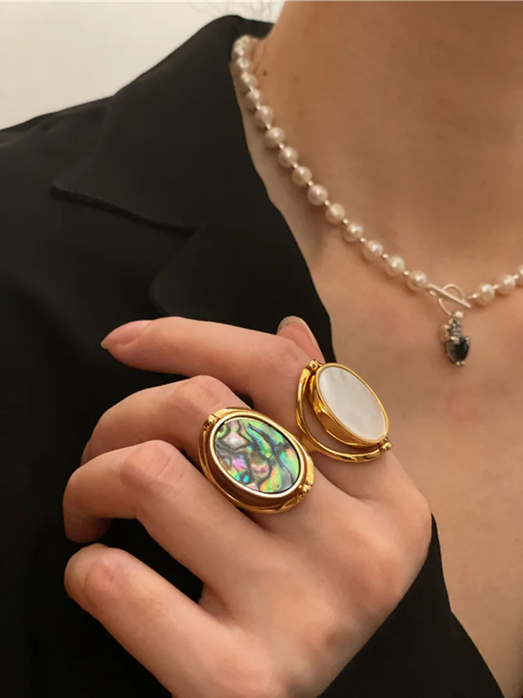 European and American Fashion Retro Contracted Acrylic Rotating Abalone Stripes Middle Finger Ring