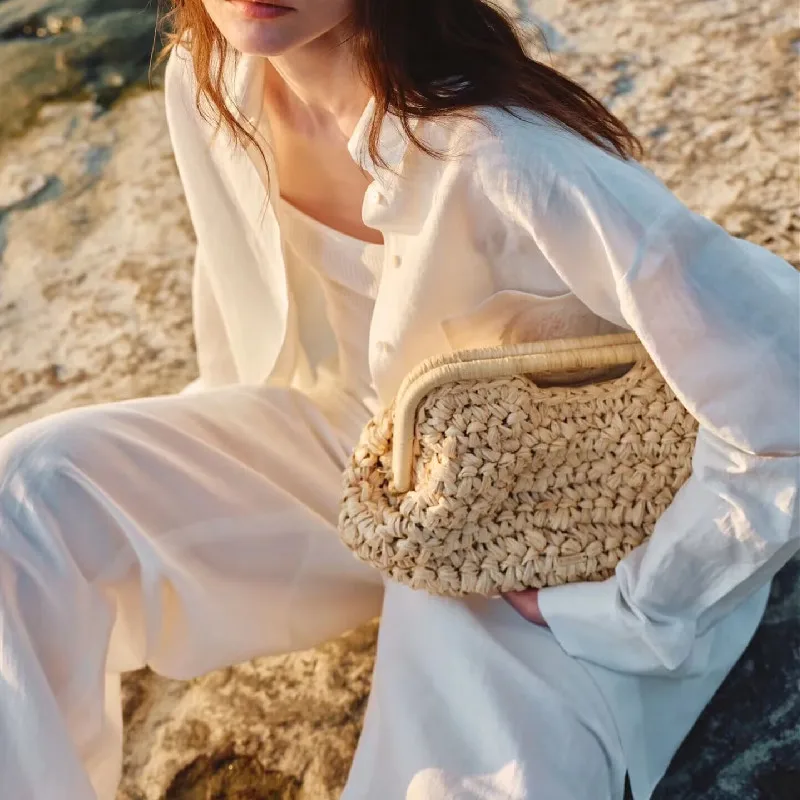 2025 New Seaside Holiday Shell Bag Fashion Women Handbag Straw Shoulder Bag Beach Chain Messenger Eco-friendly Raffia Money Bag