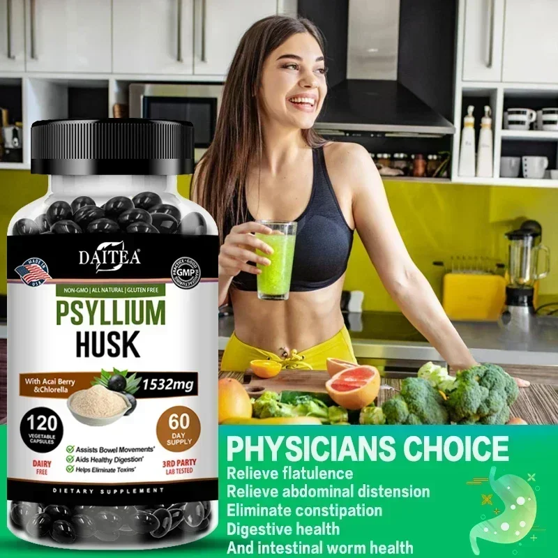Psyllium Husk Capsules 1532 Mg Natural Soluble Fiber for Intestinal Health
