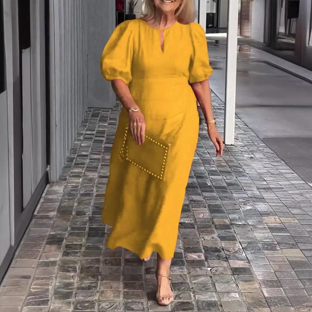 

Spring Summer Dress Stylish Women's Bubble Sleeve Maxi Dress Chic Hollow Out A-line Design for Daily Wear Commute in Summer Fall