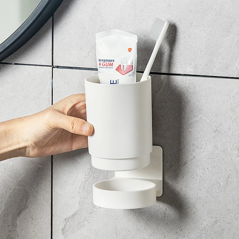 Toothbrush Holder Bathroom Storage Rack Wall Mounted Storage Hook Simple Wall Mounted Toothbrush Holder Toothpaste Mouth Cup Holder Drill-Free Bathroom Storage Shelf Portable Rack Organize