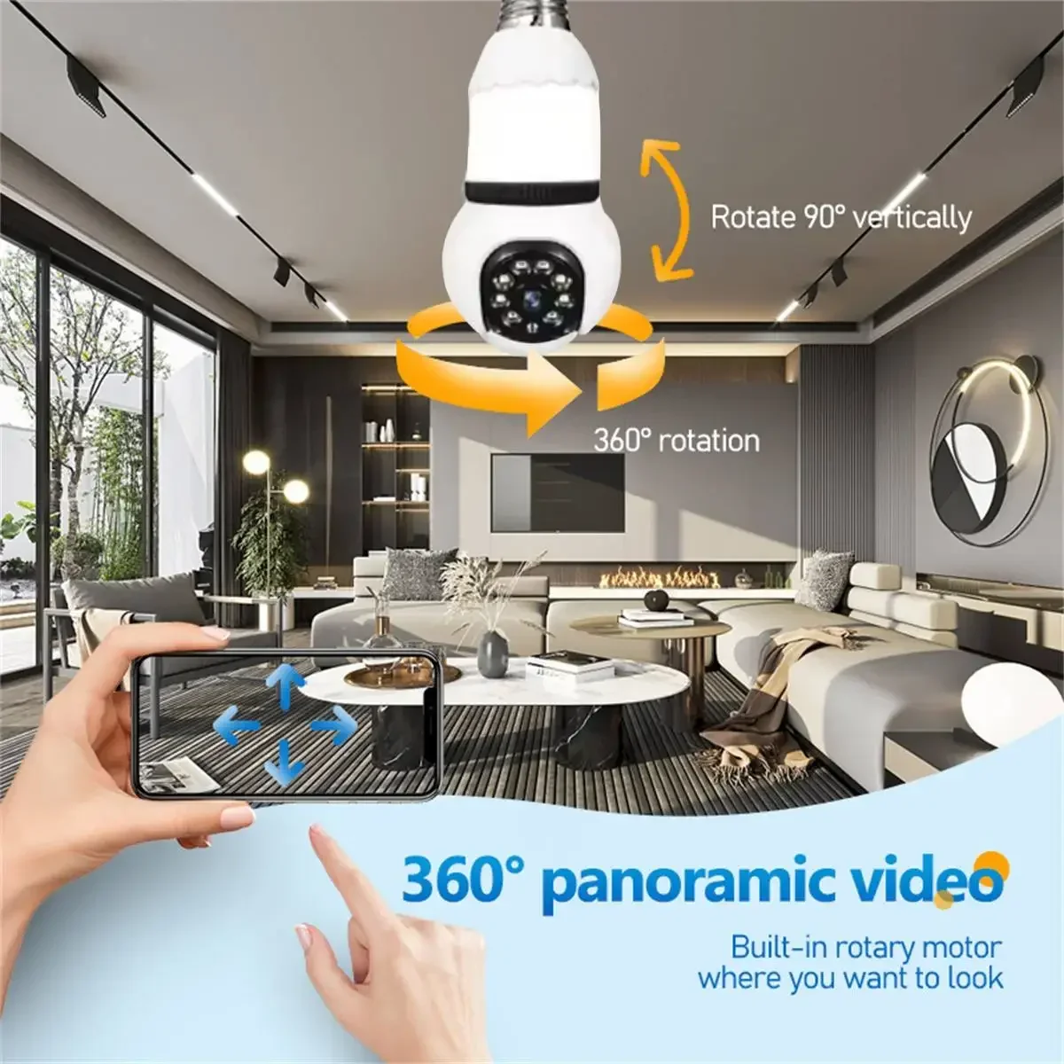 5MP E27 전구형 WiFi 카메라 8배 줌 LED 전구 스마트 IP 카메라 감시 PTZ 추적 양방향 오디오 야간 투시 무선 카메라