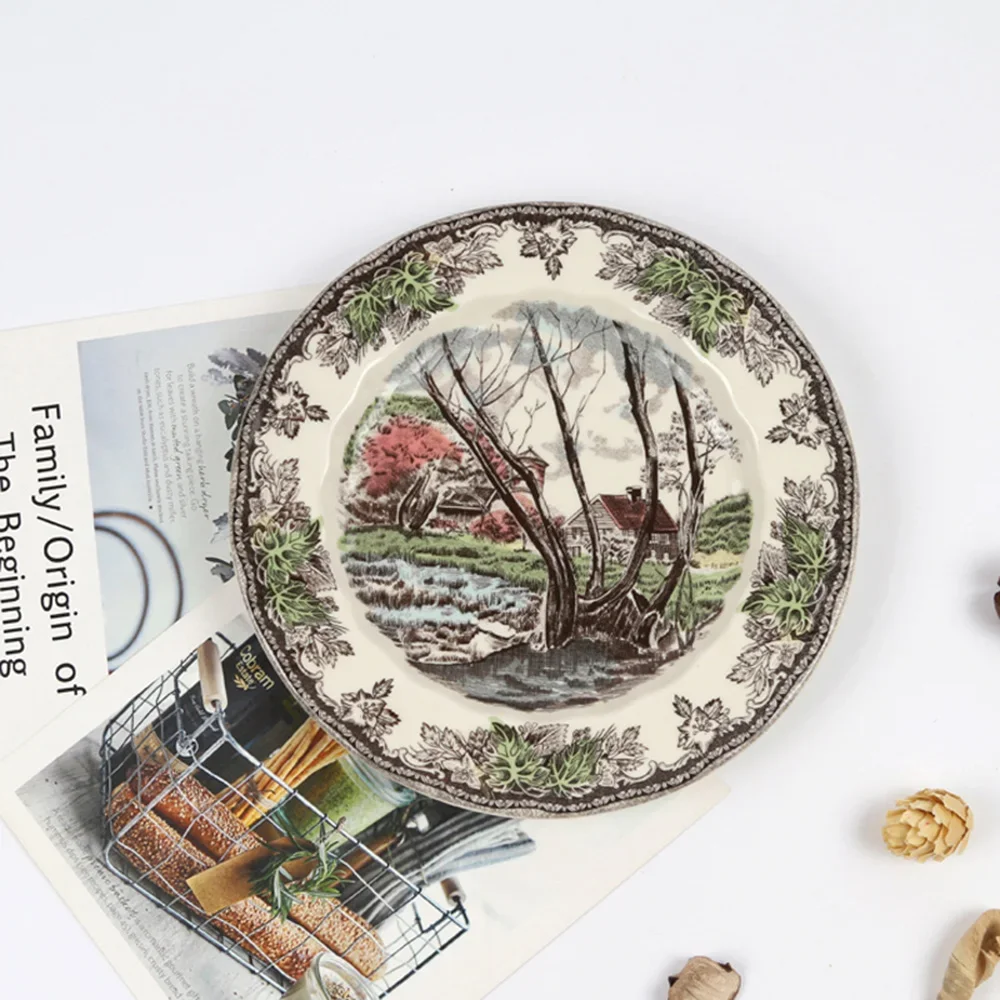The Friendly Village Dinner Set England Style Ceramic Breakfast Plate Beef Dishes Dessert Dish Soup Bowl