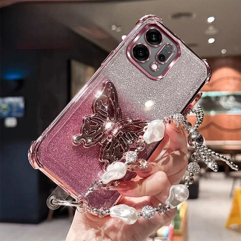 Elegant Shockproof Butterfly Holder Bracelet Plating Case with Smart Protection