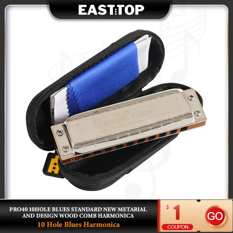 Easttop Pro40 10 Fori Gris-Gris Modern Rock Blues Regolazione Progressiva Con Pettine In Legno Armonica Strumenti Musicali