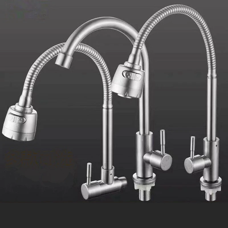 

304 stainless steel kitchen single cold water faucet Deck mounted sink bibcock Hardware houseware valve plumbing accessories