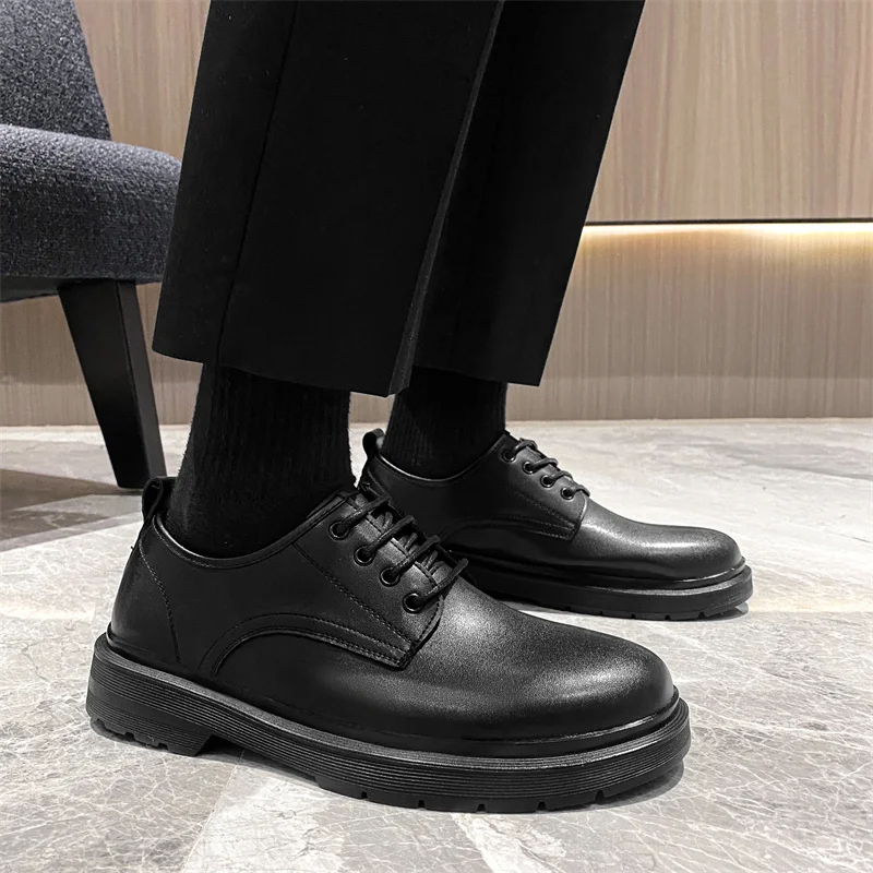 Men Luxury Harajuku Korean Style Streetwear Casual Thick Platform Leather Wedding Shoes Male Business Fashion Dress Leather Shoe