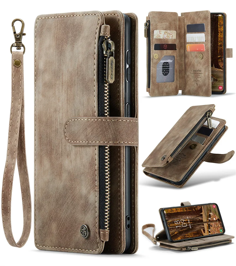 

Чехол для Samsung S22, кожаный чехол с отделением для карт и ремешком для Galaxy S10, S9 Plus, S21FE, A22, A73, A12, A13