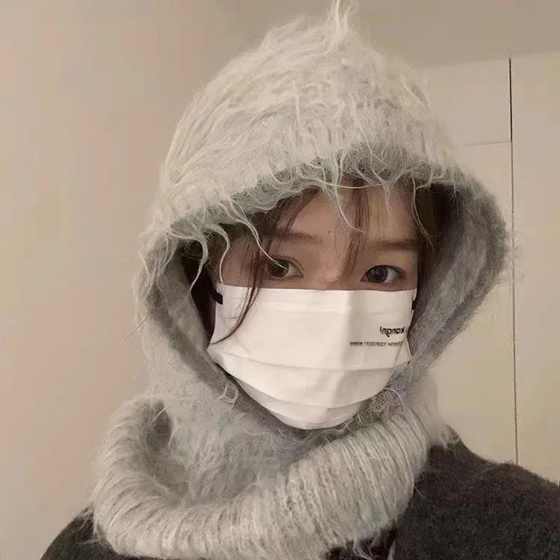 Fashion Men Hat Women Autumn Winter Balaclava Cap Wool Long Hair Warm Scarf Couple Models Ear Protection Windproof Knitted Warm