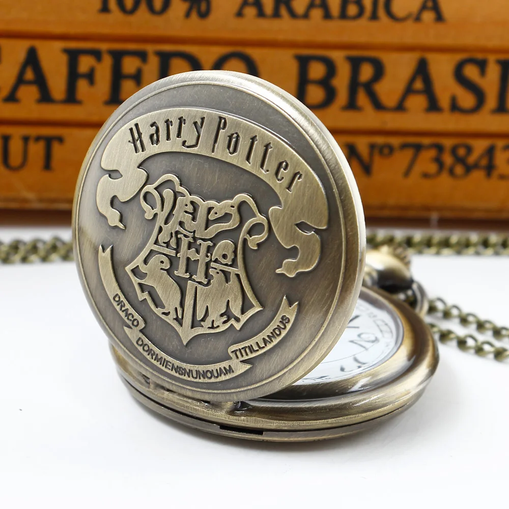 Fashion Casual Bronze Quartz Pocket Watch Retro Movie Theme Practical Children's Birthday Gift Necklace for Boys and Girls