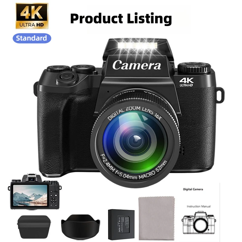 4.0인치 터치스크린 64MP 미러리스 디지털 카메라 HD 셀피 카메라 전문 사진 촬영 캠코더 외부 슈 지원