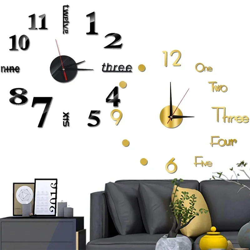 3D Large Modern Wall Clock Roman Number Quartz Needle Digital Clocks Art Decals Acrylic Mirror Stickers Living Room Home Decor
