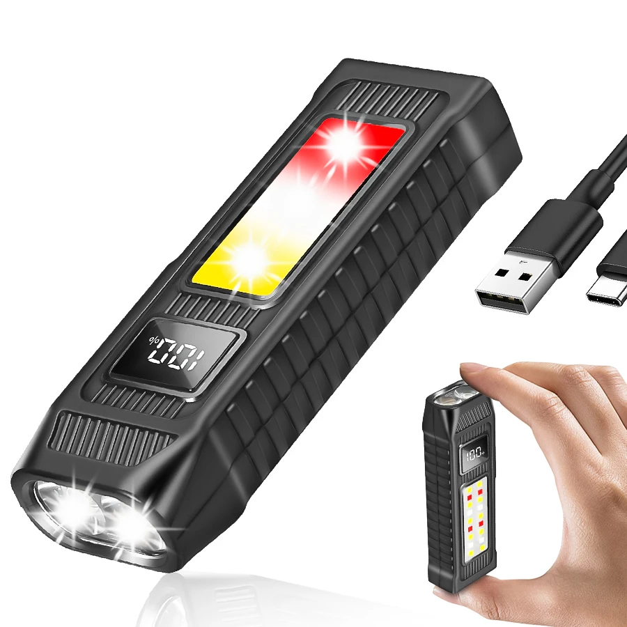 thumbnail image 1 of Linterna LED multifuncional, recargable, portátil, magnética, con dos fuentes de luz y clip para bolígrafo, linterna de emergencia para acampar, 1 of 5