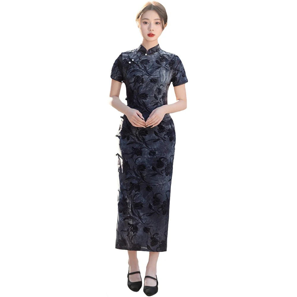 

New 2 Color Women Cheongsam Improved Plus Size Chinese Traditional Evening Dresses Long Qipao Chinese Style Retro Qipao Costume