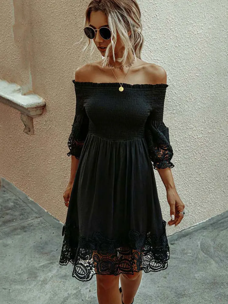 2022 Summer Off Shoulder Black Lace 